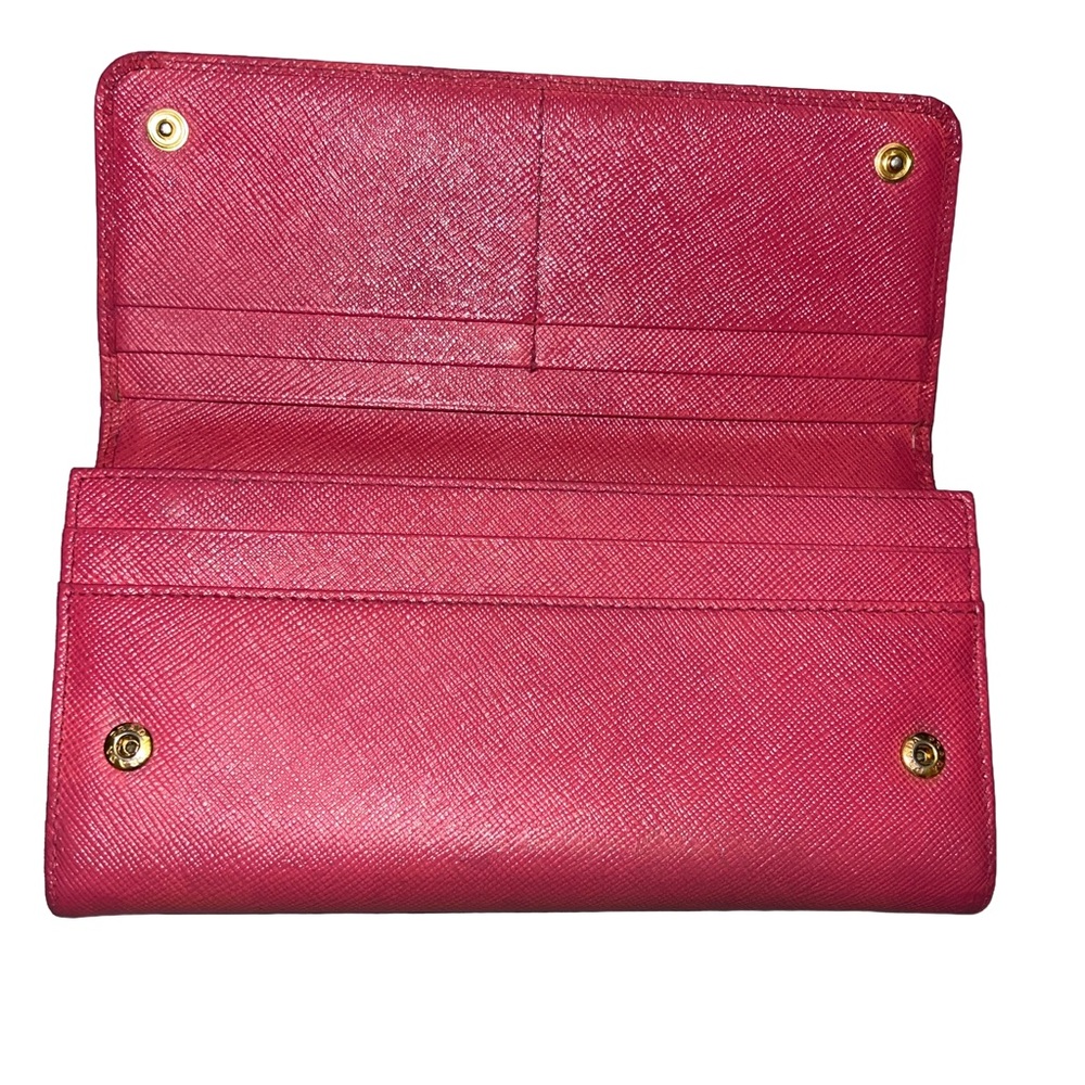 Prada Saffiano Lux Bow Flap Leather Wallet - Peonia Pink - Picture 5 of 16